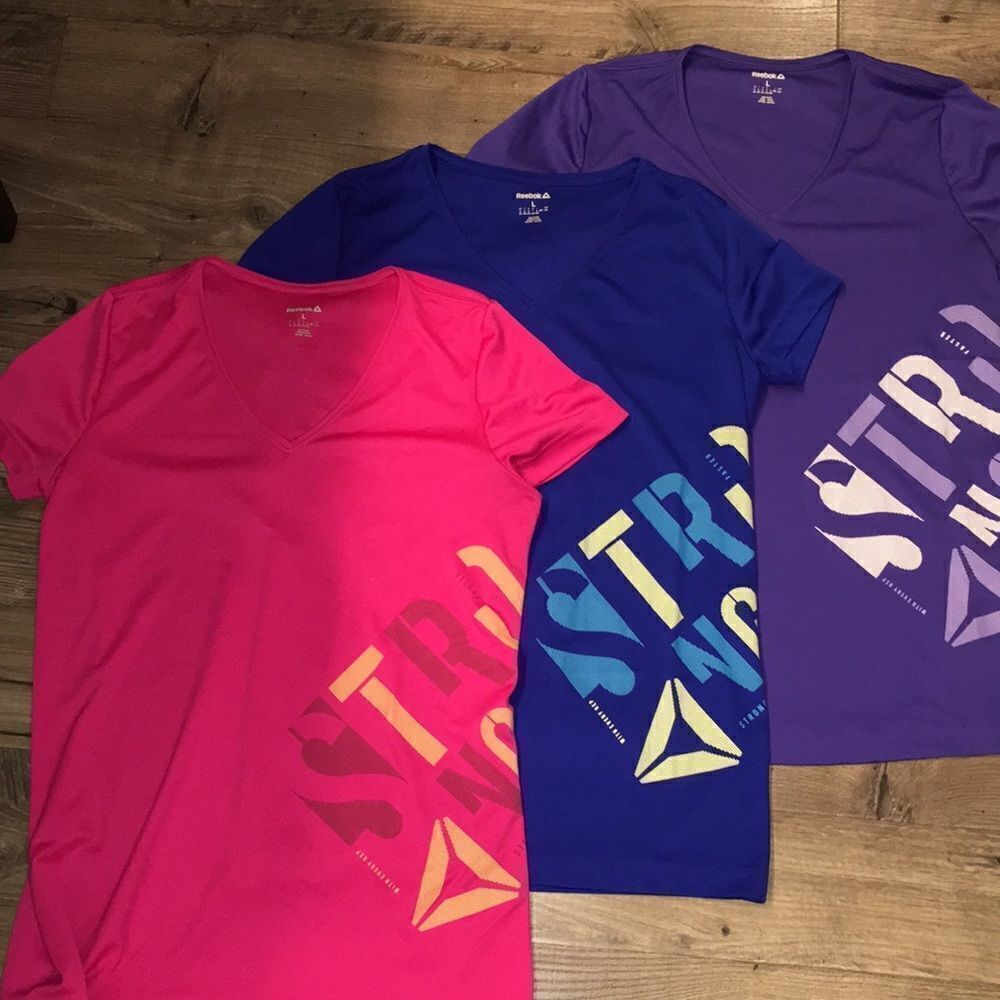 Lot of 3 Three REEBOK crossfit yoga work out v neck cap sleeve shirt top ladies
